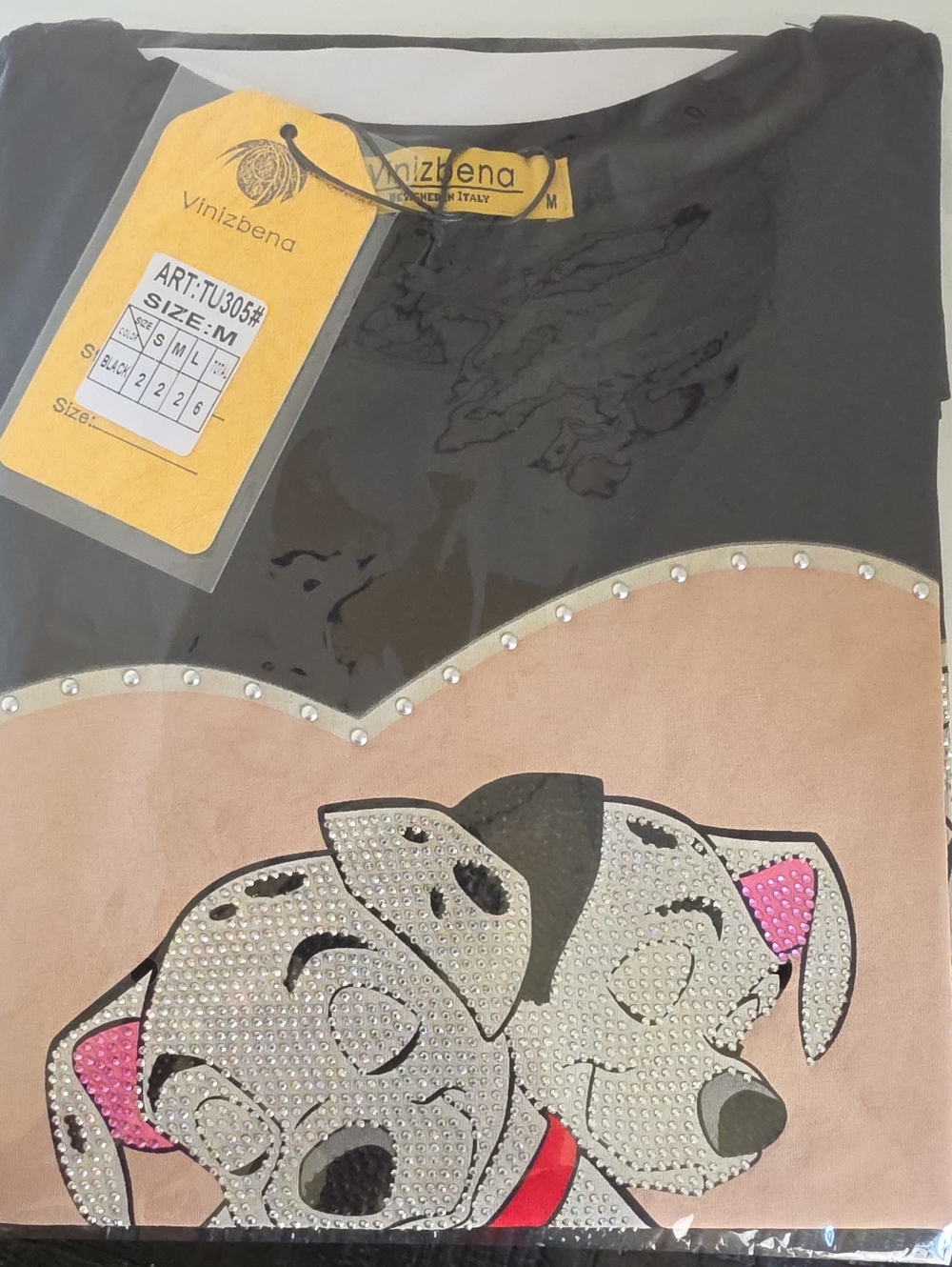 Dalmatian Rhinestone Graphic Tee Black Heart NWT Women's M VINIZBENA - Picture 9 of 9